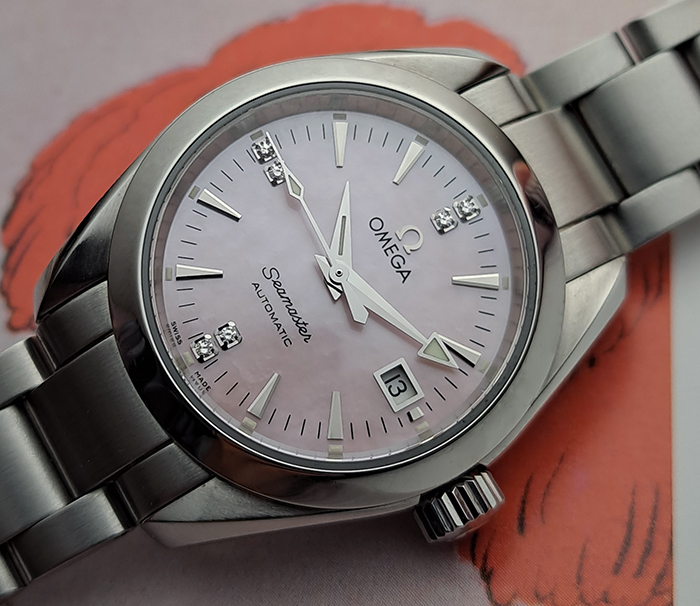 Ladies Omega Seamaster Aqua Terra Pink Shell/Diamond Dial Automatic Ref. 2573.71